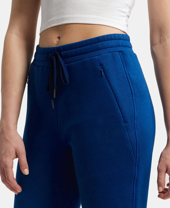 Super Combed Cotton Rich Fleece Fabric Relaxed Fit Trackpants with Zipper Pockets - Navy Peony