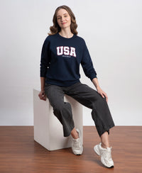 Super Combed Cotton Rich Fleece Fabric Oversized Printed Sweatshirt with StayWarm Tech - Navy