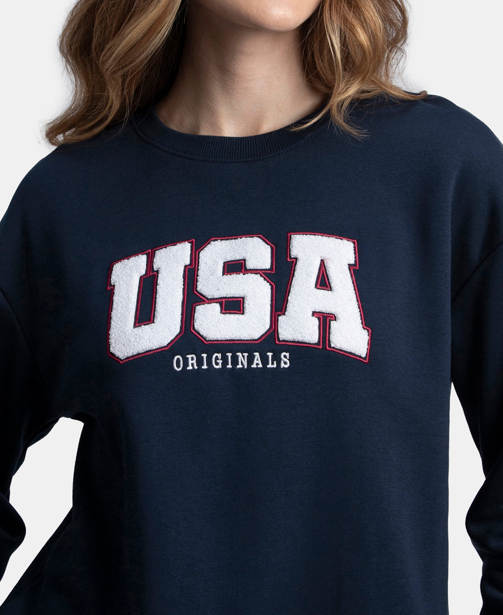 Super Combed Cotton Rich Fleece Fabric Oversized Printed Sweatshirt with StayWarm Tech - Navy