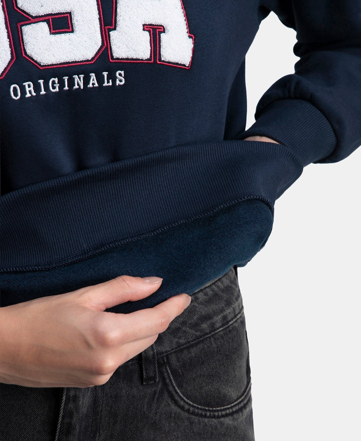 Super Combed Cotton Rich Fleece Fabric Oversized Printed Sweatshirt with StayWarm Tech - Navy