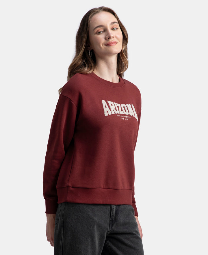 Super Combed Cotton Rich Fleece Fabric Oversized Printed Sweatshirt with StayWarm Tech - Pomegranate