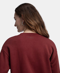 Super Combed Cotton Rich Fleece Fabric Oversized Printed Sweatshirt with StayWarm Tech - Pomegranate