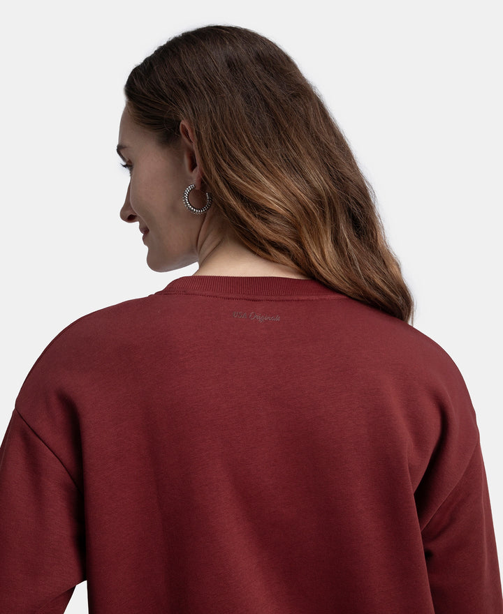 Super Combed Cotton Rich Fleece Fabric Oversized Printed Sweatshirt with StayWarm Tech - Pomegranate