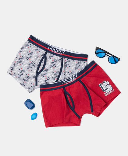 Super Combed Cotton Elastane Stretch Printed Trunk with Ultrasoft Waistband - Sleet & Chilli Pepper (Pack of 2)