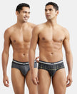 Super Combed Cotton Elastane Stretch Printed Brief with Ultrasoft Waistband - Charcoal Melange Print (Pack of 2)