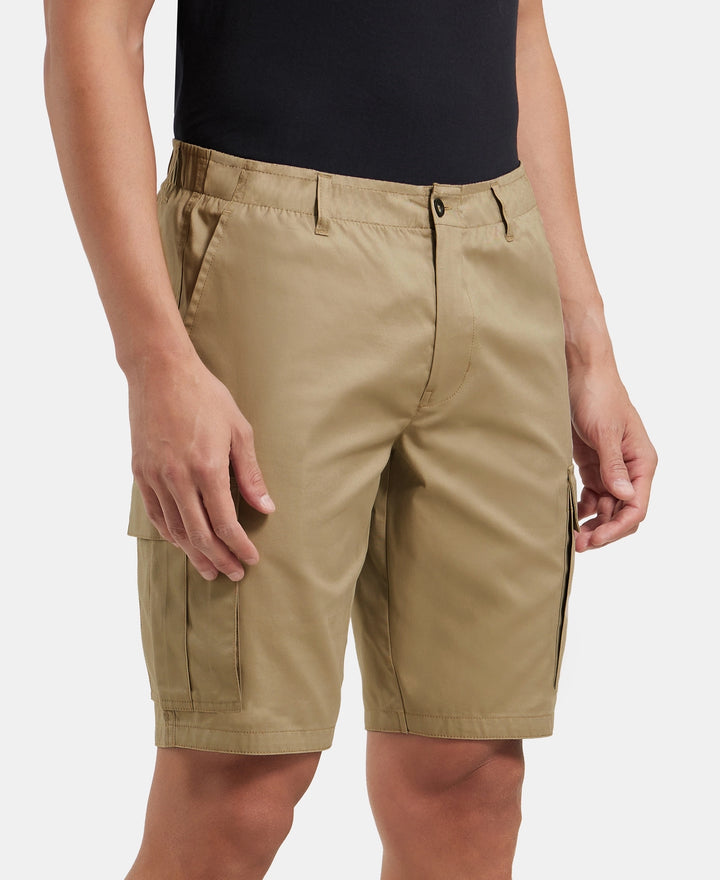 Super Combed Mercerised Cotton Woven Straight Fit Cargo Shorts - Sepia Tint