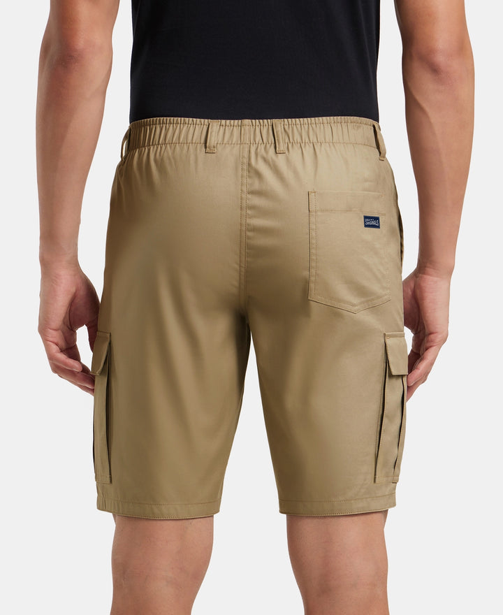 Super Combed Mercerised Cotton Woven Straight Fit Cargo Shorts - Sepia Tint
