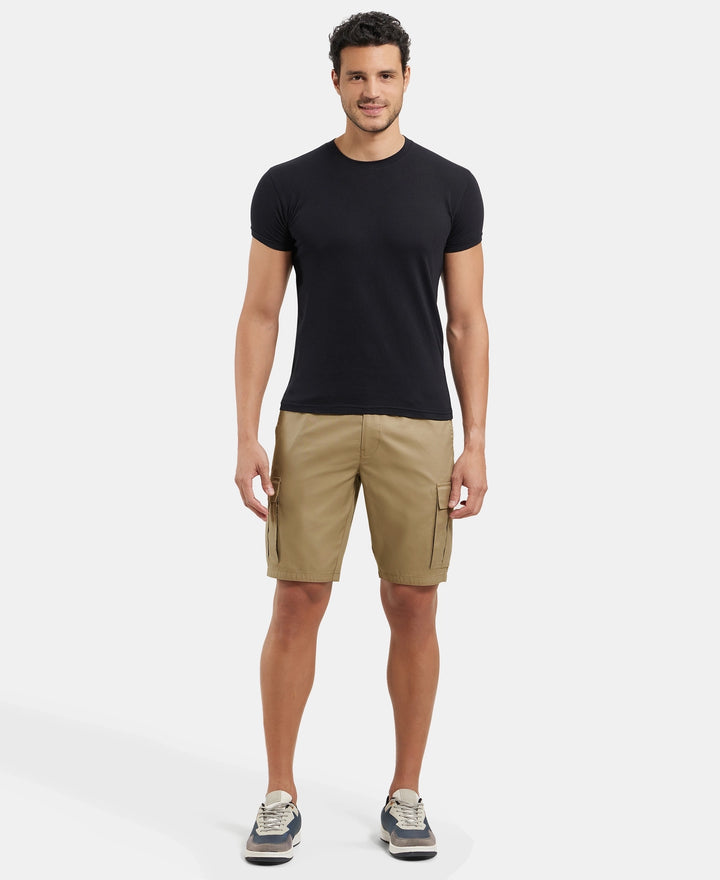 Super Combed Mercerised Cotton Woven Straight Fit Cargo Shorts - Sepia Tint
