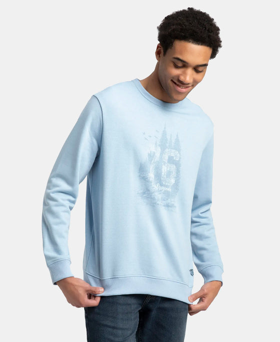 Super Combed Cotton Rich French Terry Printed Sweatshirt with Ribbed Cuffs - Powder Blue