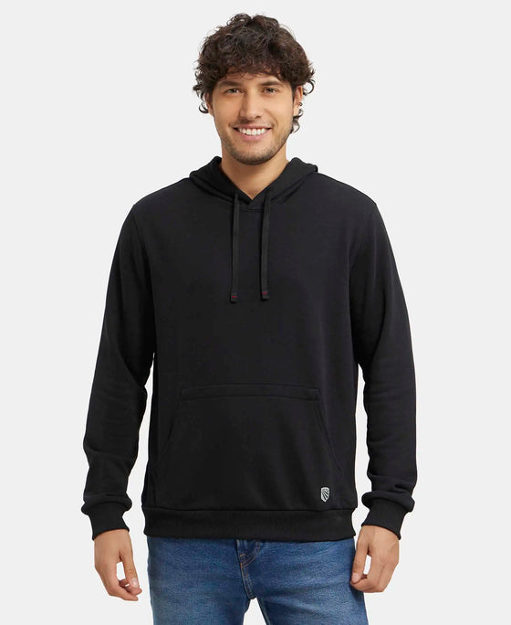 Super Combed Cotton Rich French Terry Hoodie Sweatshirt with Ribbed Cuffs - Black-1