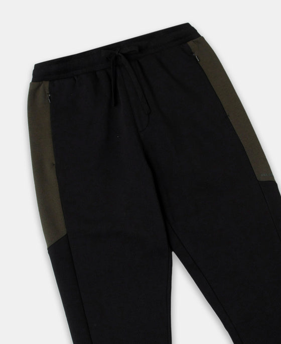 Super Combed Cotton Rich Fleece Fabric Regular Fit Jogger with Zipper Pockets - Black