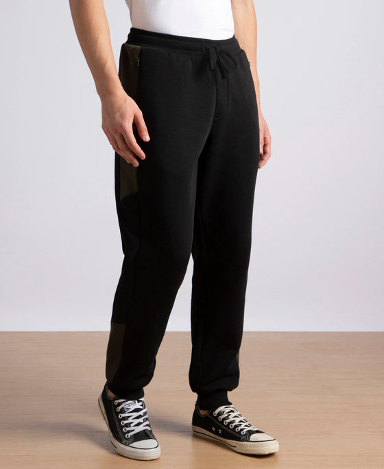 Super Combed Cotton Rich Fleece Fabric Regular Fit Jogger with Zipper Pockets - Black