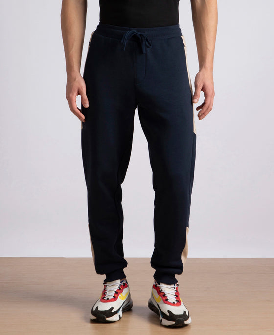 Super Combed Cotton Rich Fleece Fabric Regular Fit Jogger with Zipper Pockets - Navy