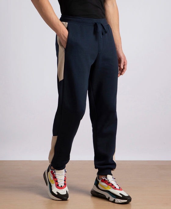 Super Combed Cotton Rich Fleece Fabric Regular Fit Jogger with Zipper Pockets - Navy
