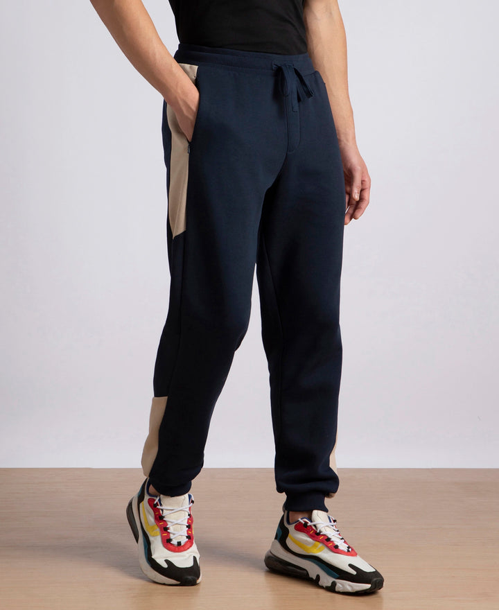 Super Combed Cotton Rich Fleece Fabric Regular Fit Jogger with Zipper Pockets - Navy