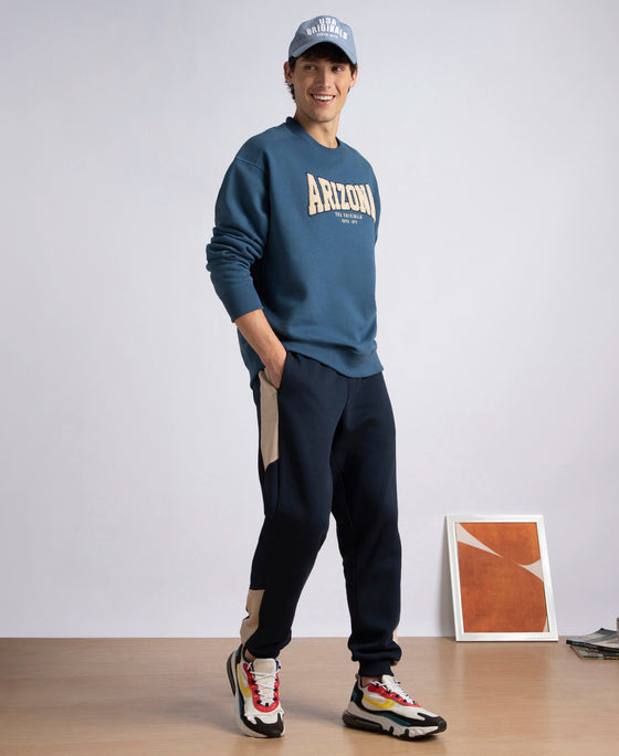 Super Combed Cotton Rich Fleece Fabric Regular Fit Jogger with Zipper Pockets - Navy