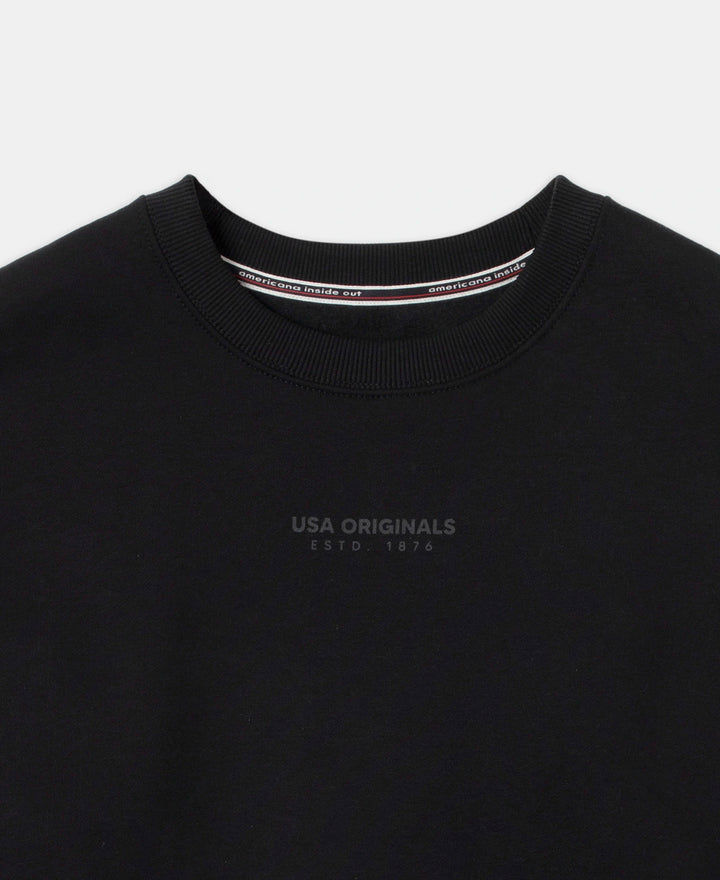 Super Combed Cotton Rich Graphic Print Fleece Sweatshirt with StayWarm Technology - Black