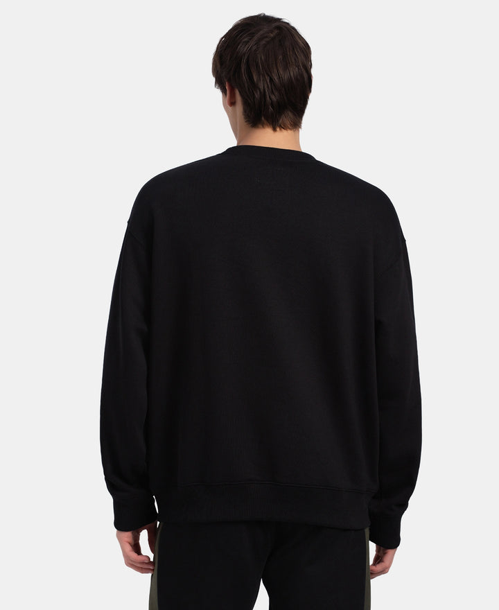 Super Combed Cotton Rich Graphic Print Fleece Sweatshirt with StayWarm Technology - Black