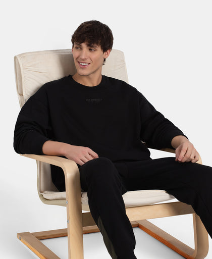 Super Combed Cotton Rich Graphic Print Fleece Sweatshirt with StayWarm Technology - Black