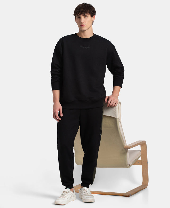 Super Combed Cotton Rich Graphic Print Fleece Sweatshirt with StayWarm Technology - Black