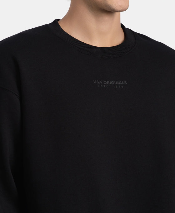 Super Combed Cotton Rich Graphic Print Fleece Sweatshirt with StayWarm Technology - Black