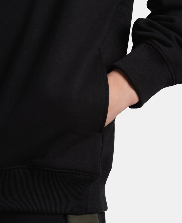 Super Combed Cotton Rich Graphic Print Fleece Sweatshirt with StayWarm Technology - Black