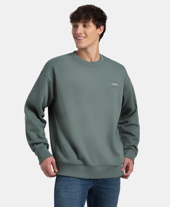 Super Combed Cotton Rich Graphic Print Fleece Sweatshirt with StayWarm Technology - Balsam Green