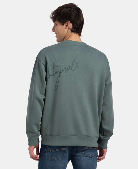 Super Combed Cotton Rich Graphic Print Fleece Sweatshirt with StayWarm Technology - Balsam Green