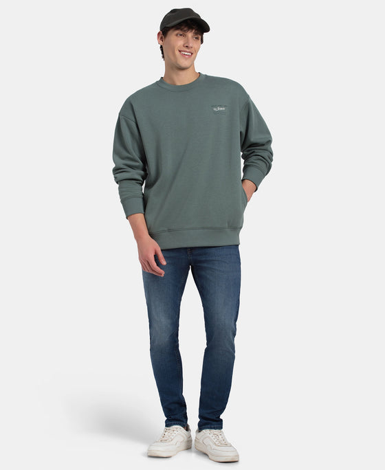 Super Combed Cotton Rich Graphic Print Fleece Sweatshirt with StayWarm Technology - Balsam Green