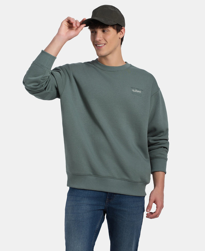 Super Combed Cotton Rich Graphic Print Fleece Sweatshirt with StayWarm Technology - Balsam Green