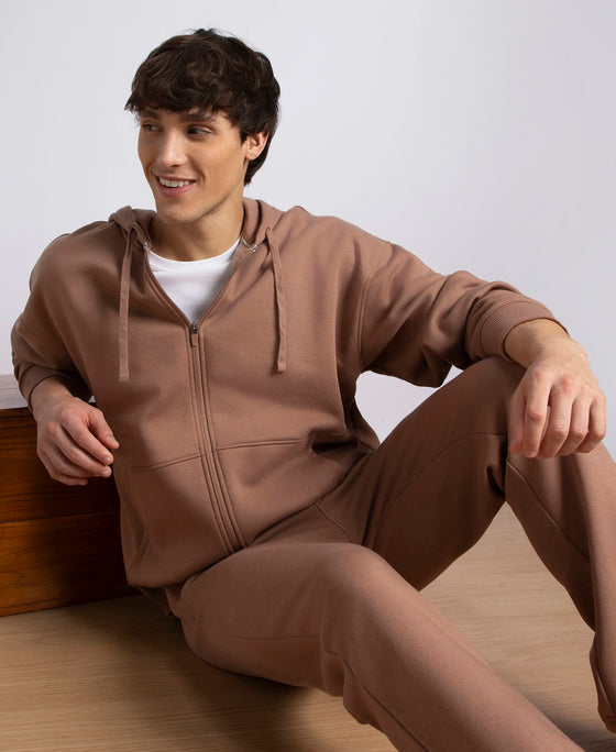 Oversized Super Combed Cotton Rich Fleece Jacket with StayWarm Technology - Brownie