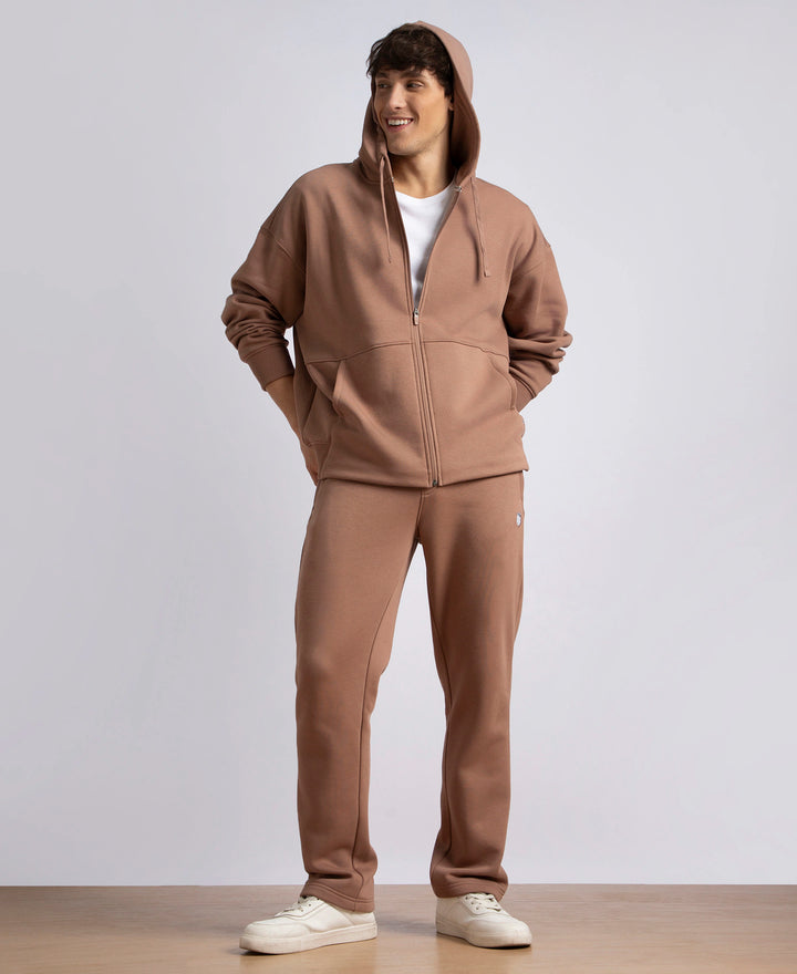 Oversized Super Combed Cotton Rich Fleece Jacket with StayWarm Technology - Brownie