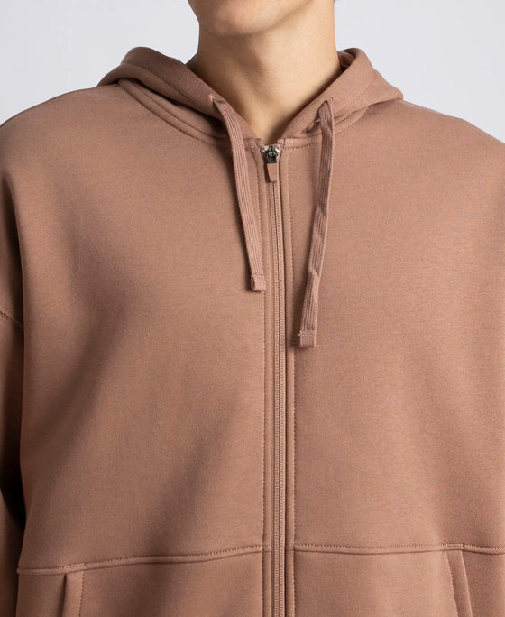 Oversized Super Combed Cotton Rich Fleece Jacket with StayWarm Technology - Brownie