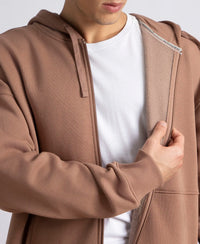 Oversized Super Combed Cotton Rich Fleece Jacket with StayWarm Technology - Brownie