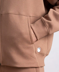 Oversized Super Combed Cotton Rich Fleece Jacket with StayWarm Technology - Brownie