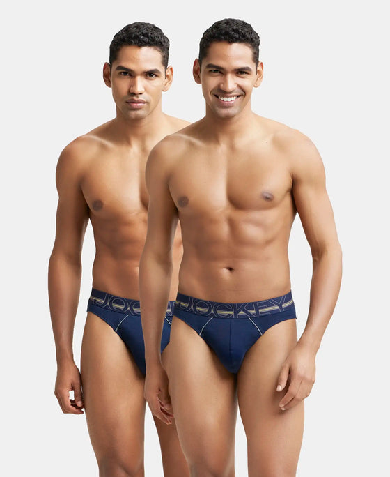 Super Combed Cotton Rib Solid Brief with Ultrasoft Waistband - Navy (Pack of 2)