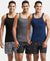 Pack of 3 Super Combed Cotton Rib Square Neck Gym Vest - Navy, Charcoal Melange & Black