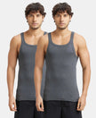 Super Combed Cotton Rib Square Neck Gym Vest - Charcoal Melange (Pack of 2)-0