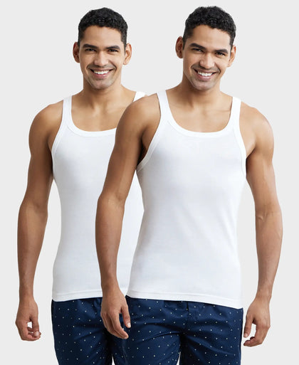 Super Combed Cotton Rib Square Neck Gym Vest - White (Pack of 2)