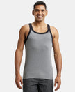 Super Combed Cotton Rib Square Neck Gym Vest - Mid Grey Melange & Black
