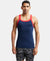 Super Combed Cotton Rib Square Neck Gym Vest - Navy & Red Pepper