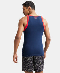 Super Combed Cotton Rib Square Neck Gym Vest - Navy & Red Pepper