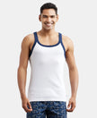 Super Combed Cotton Rib Square Neck Gym Vest - White & Navy