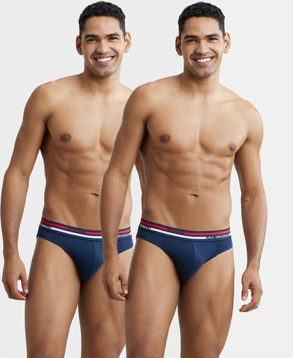 Super Combed Cotton Solid Brief with Ultrasoft Waistband - Navy (Pack of 2)