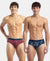 Super Combed Cotton Printed Brief with Ultrasoft Waistband - Navy & Karanda Red (Pack of 2)