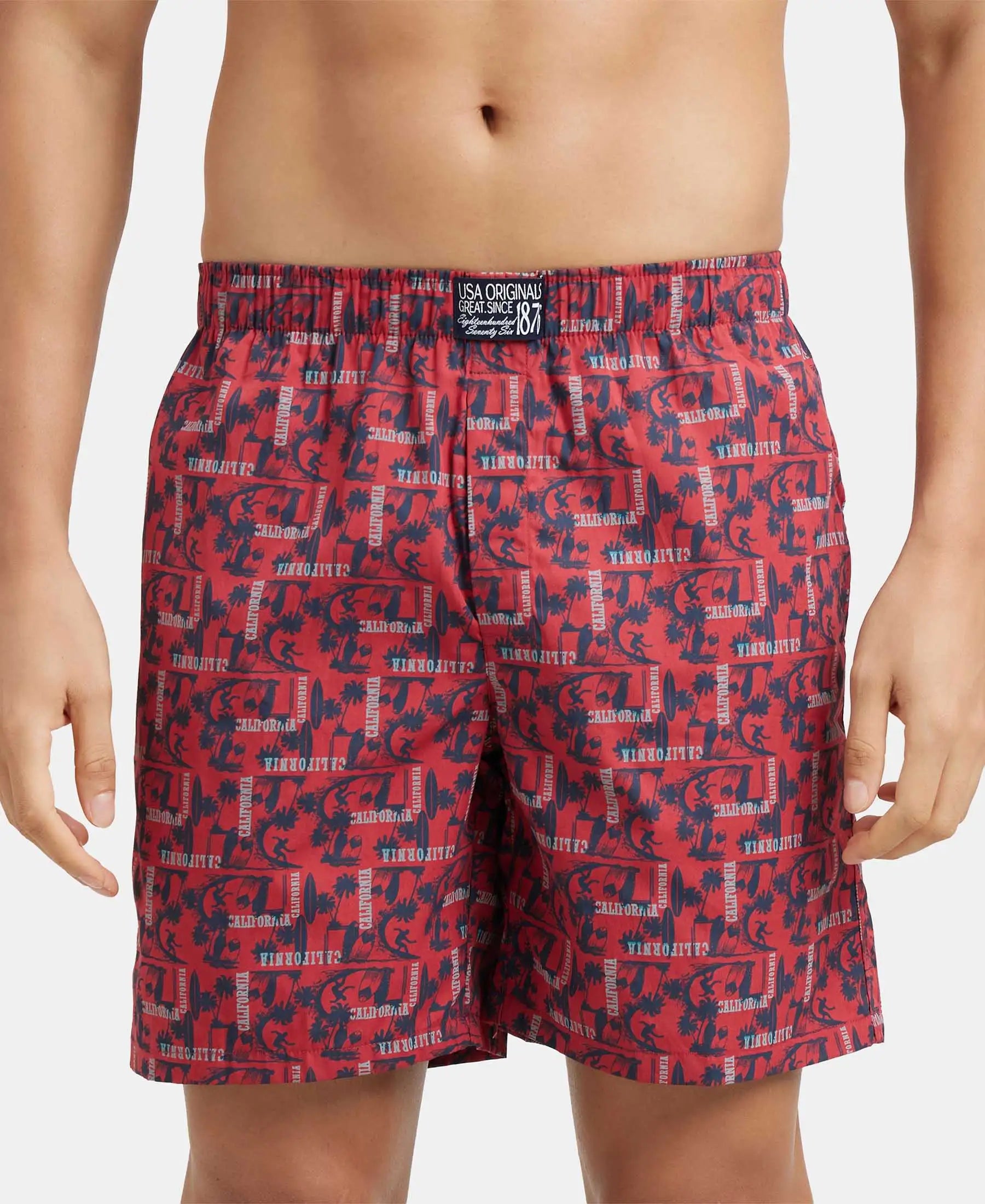 Buy Super Combed Mercerized Cotton Woven Printed Boxer Shorts with Side Pocket Brick Red US57 Jockey India