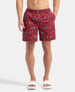 Super Combed Mercerized Cotton Woven Printed Boxer Shorts with Side Pockets - Karanda Red