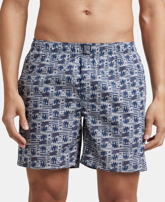 Super Combed Mercerized Cotton Woven Printed Boxer Shorts with Side Pockets - Nickel & Brickred (Pack of 2)