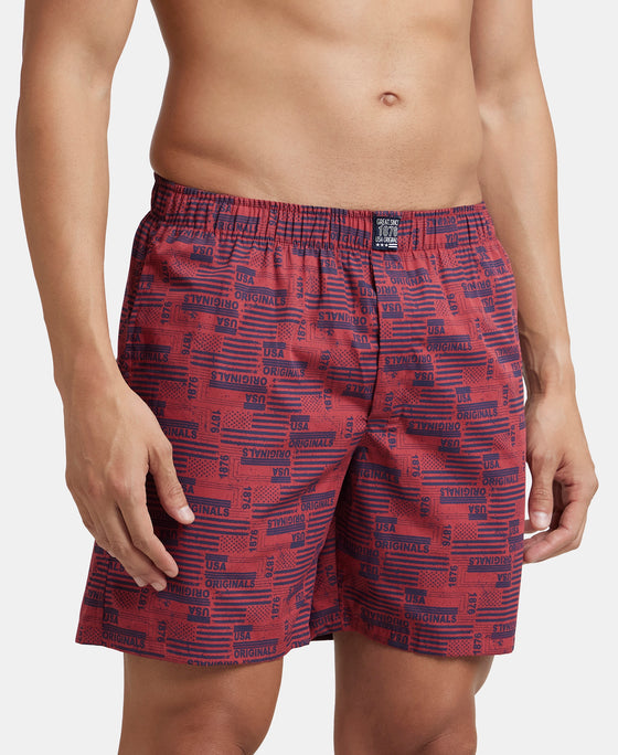 Super Combed Mercerized Cotton Woven Printed Boxer Shorts with Side Pockets - Nickel & Brickred (Pack of 2)