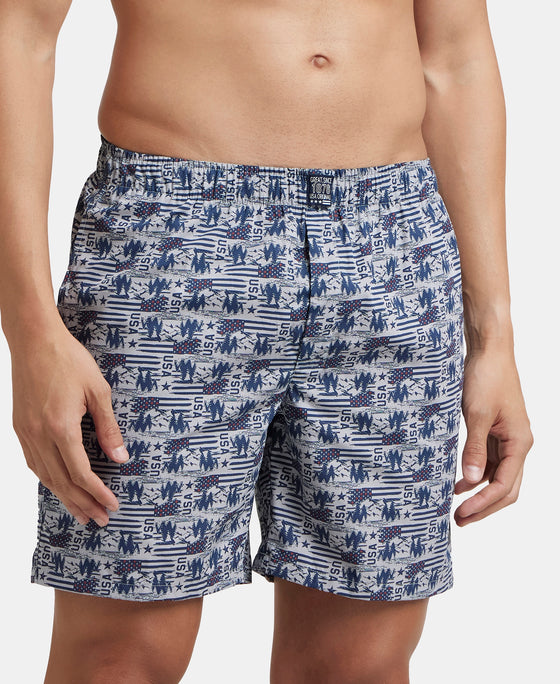 Super Combed Mercerized Cotton Woven Printed Boxer Shorts with Side Pockets - Nickel & Brickred (Pack of 2)
